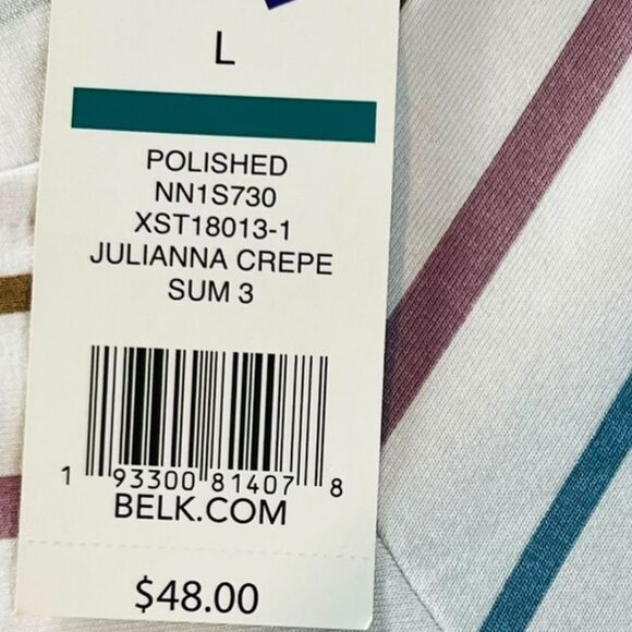 New Direction NWT Polished Julianna Crepe Blouse Top Qtr Ruffle Sleeve Striped - Picture 6 of 8